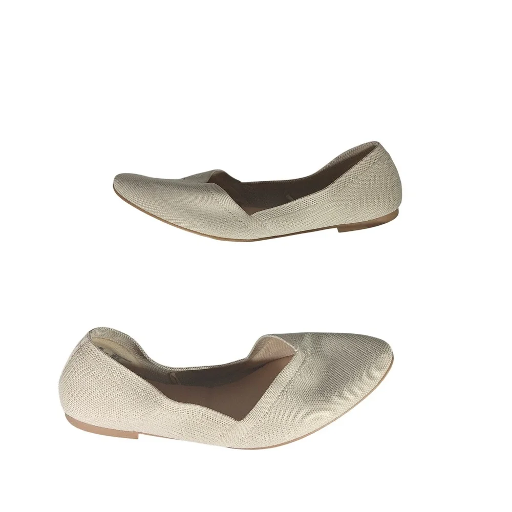 Time Tru Knit Ballet Flats 10 Cream‎ Pointed Toe Memory Foam Minimalist Office